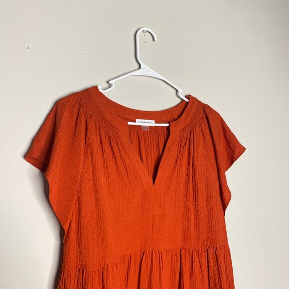 Calvin Klein Womens Dress 16 Burnt Orange Peasant Tiered Relaxed Fit Vacation - Picture 2 of 6